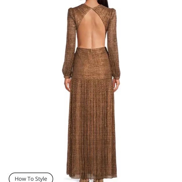 Gianni Bini Hazel Metallic Chiffon V-Neck Long Sleeve Cut Out Dress - Picture 6 of 8